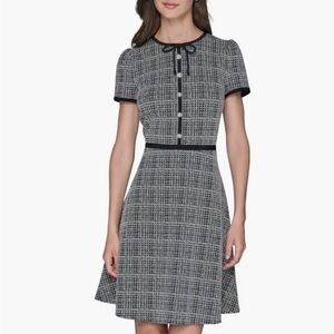Karl Lagerfeld Black and White Tweed A-Line Dress